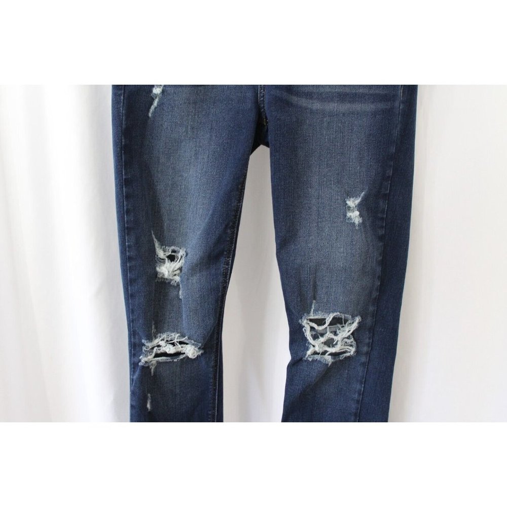 Eunina Womens Juniors Dark Wash Distressed Jude Mid Rise Skinny Ankle Jeans 3 - Picture 3 of 6